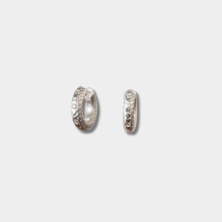 Diamond Art Deco Silver Huggie Earrings