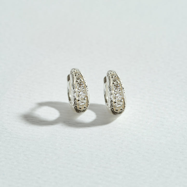 Lab-grown diamond antique silver huggie hoops