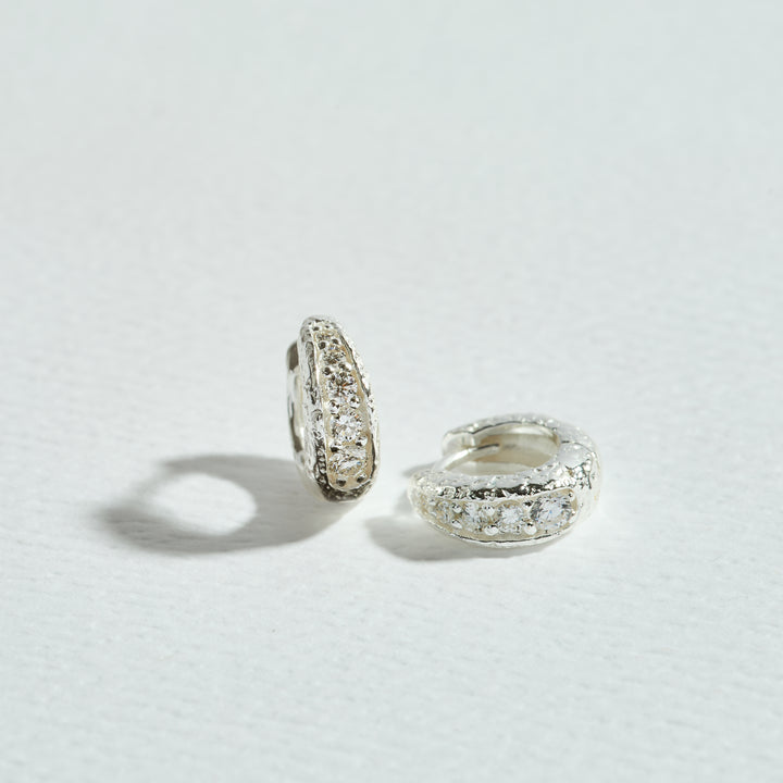 Lab-grown diamond antique silver huggie hoops