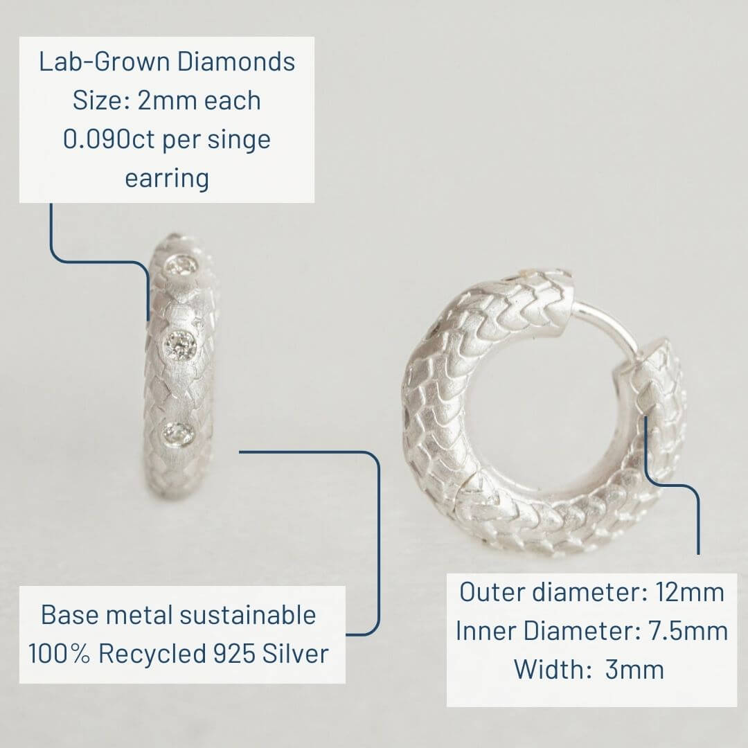 Lab Grown Diamond Silver Huggie Hoop Dimensions