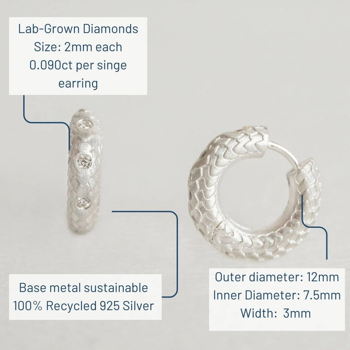 Lab Grown Diamond Silver Huggie Hoop Dimensions