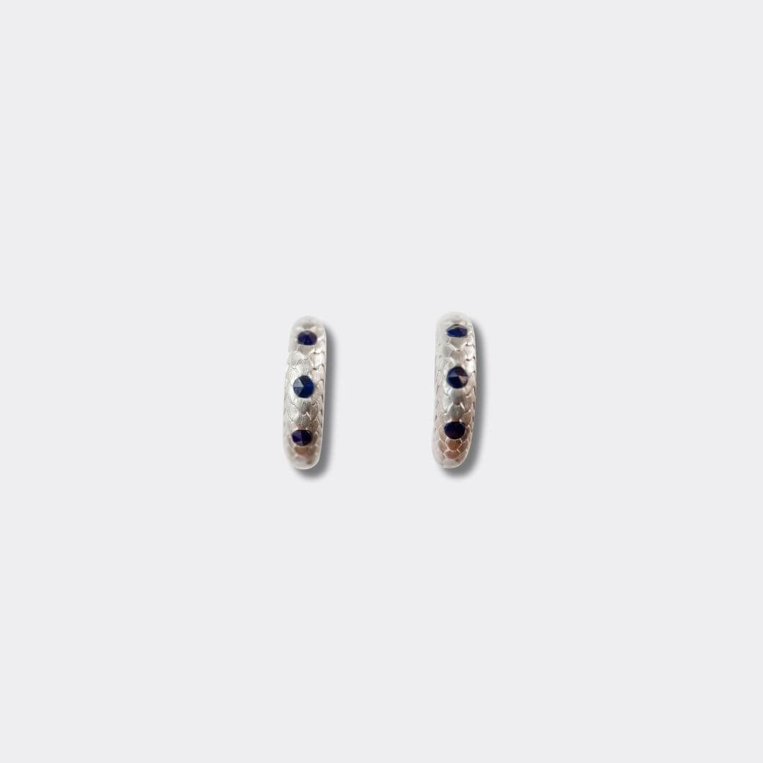 Art Deco Lapis Lazuli Silver Huggie Earrings