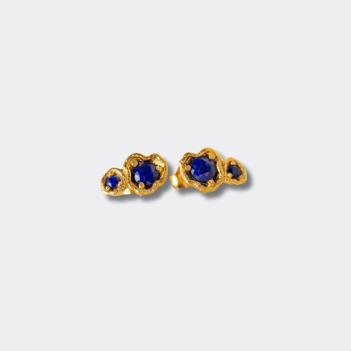 Lapis Lazuli Gold Climber Stud Earrings