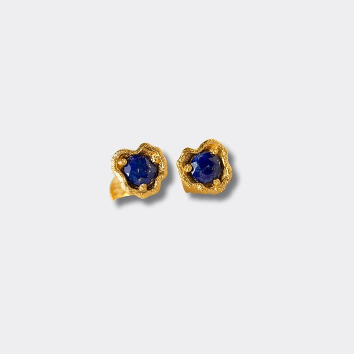 Lapis Lazuli Gold Lichen Stud Earrings