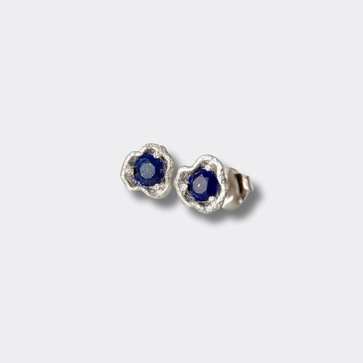 Lapis Lazuli Silver Lichen Stud Earrings
