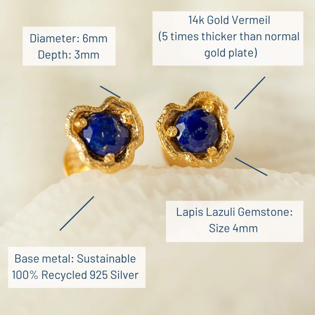 Lapis Lazuli Gold Lichen Stud Earrings