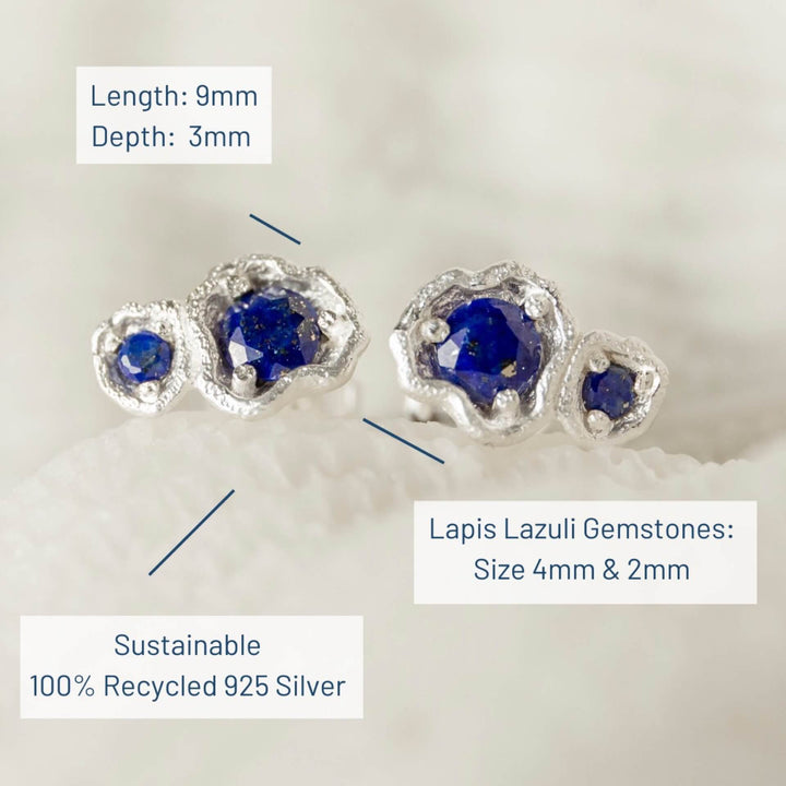 Lapis Lazuli Silver Double Lichen Stud Earrings