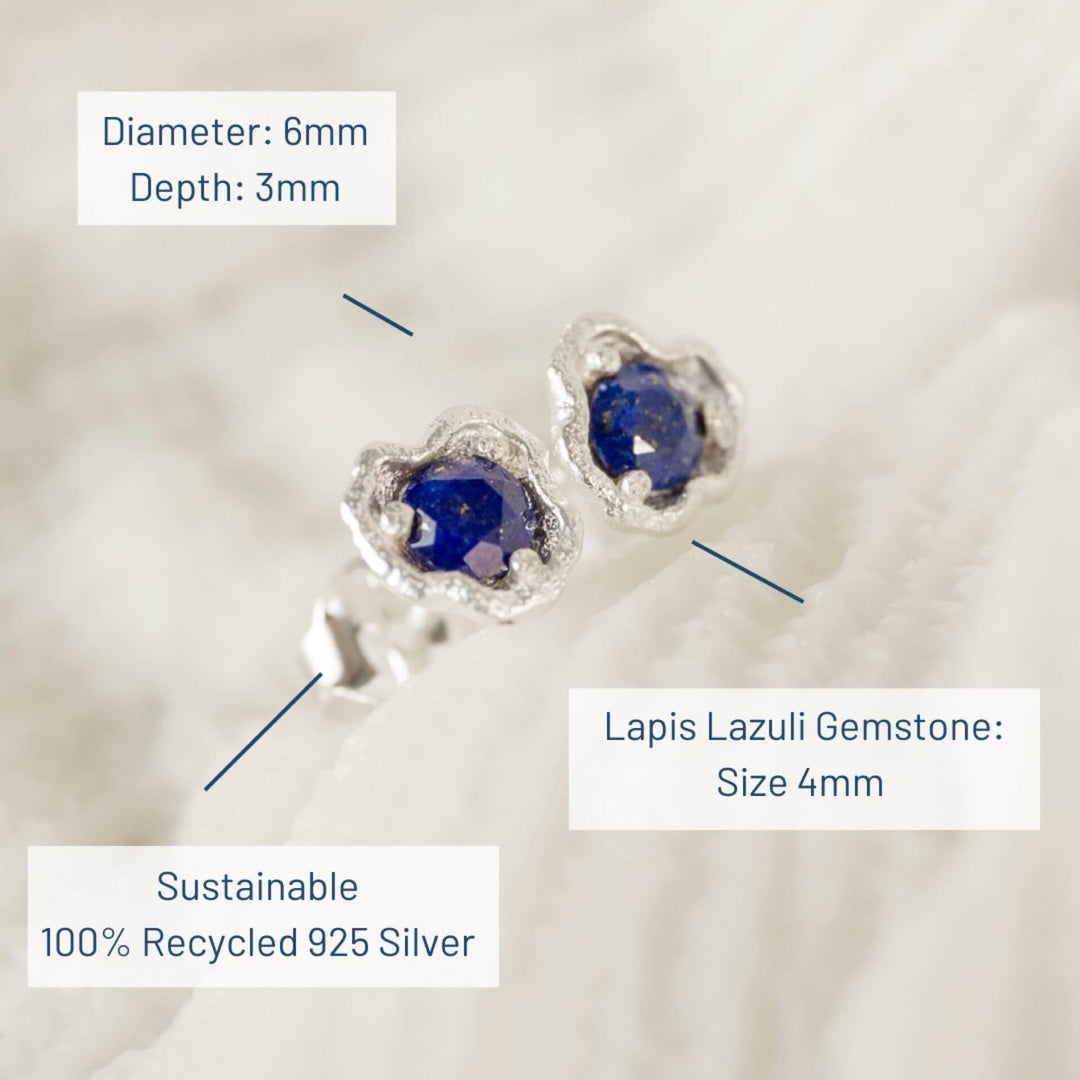 Lapis Lazuli Silver Lichen Stud Earrings