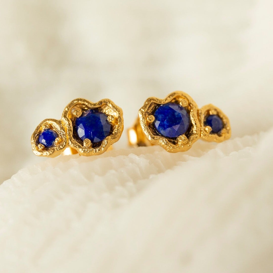Lapis Lazuli Gold Double Lichen Stud Earrings