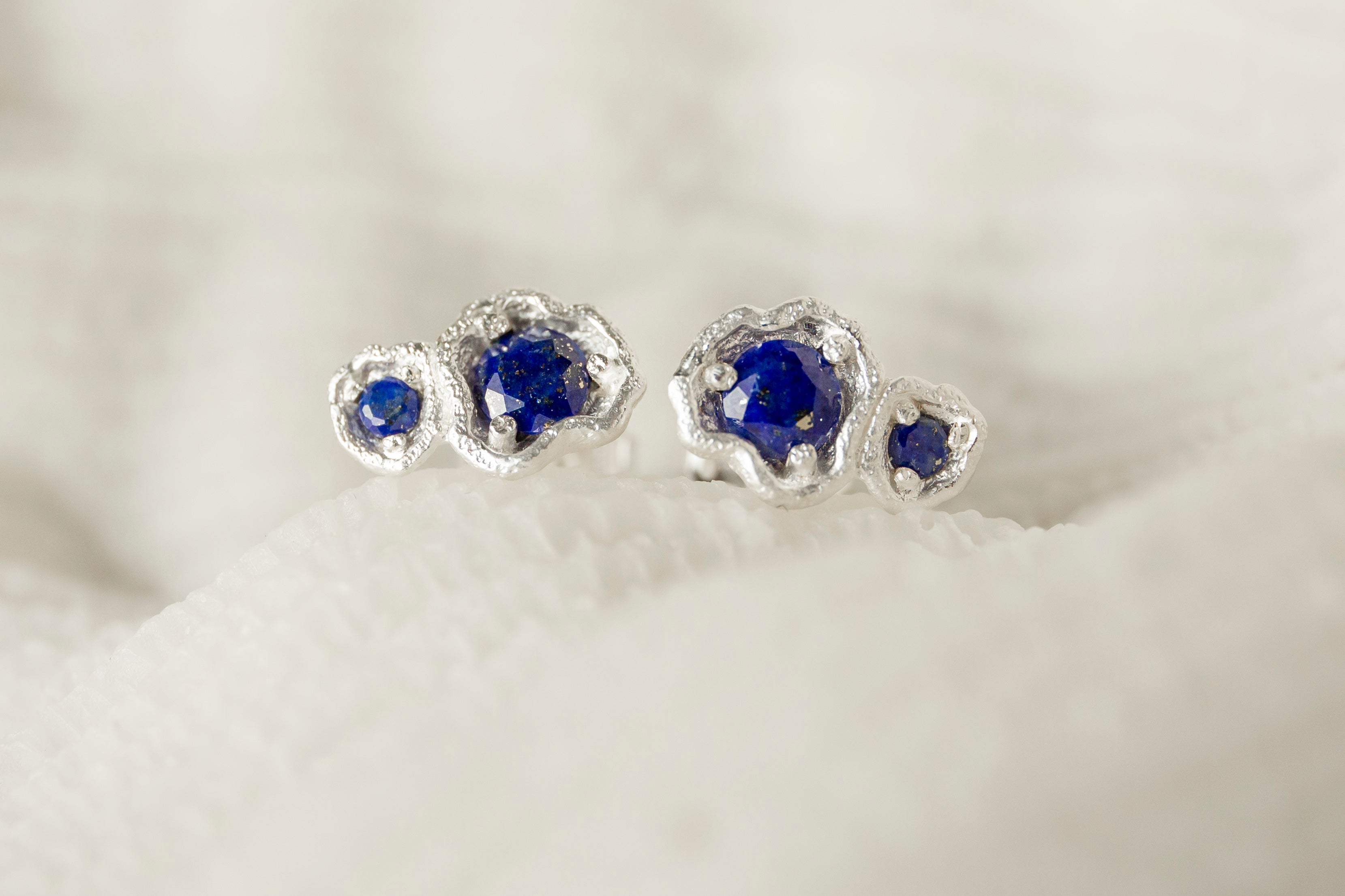 Lapis Lazuli Silver Climber Stud Earrings