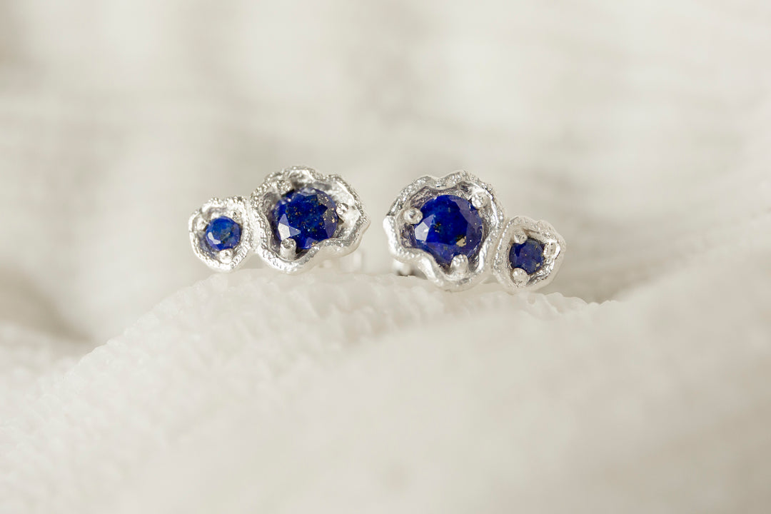 Lapis Lazuli Silver Climber Stud Earrings