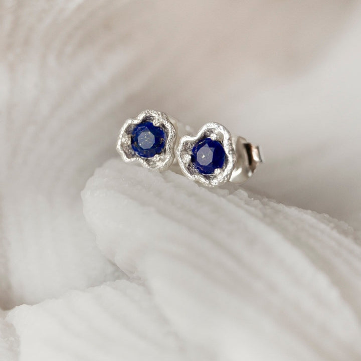 Lapis Lazuli Silver Lichen Stud Earrings