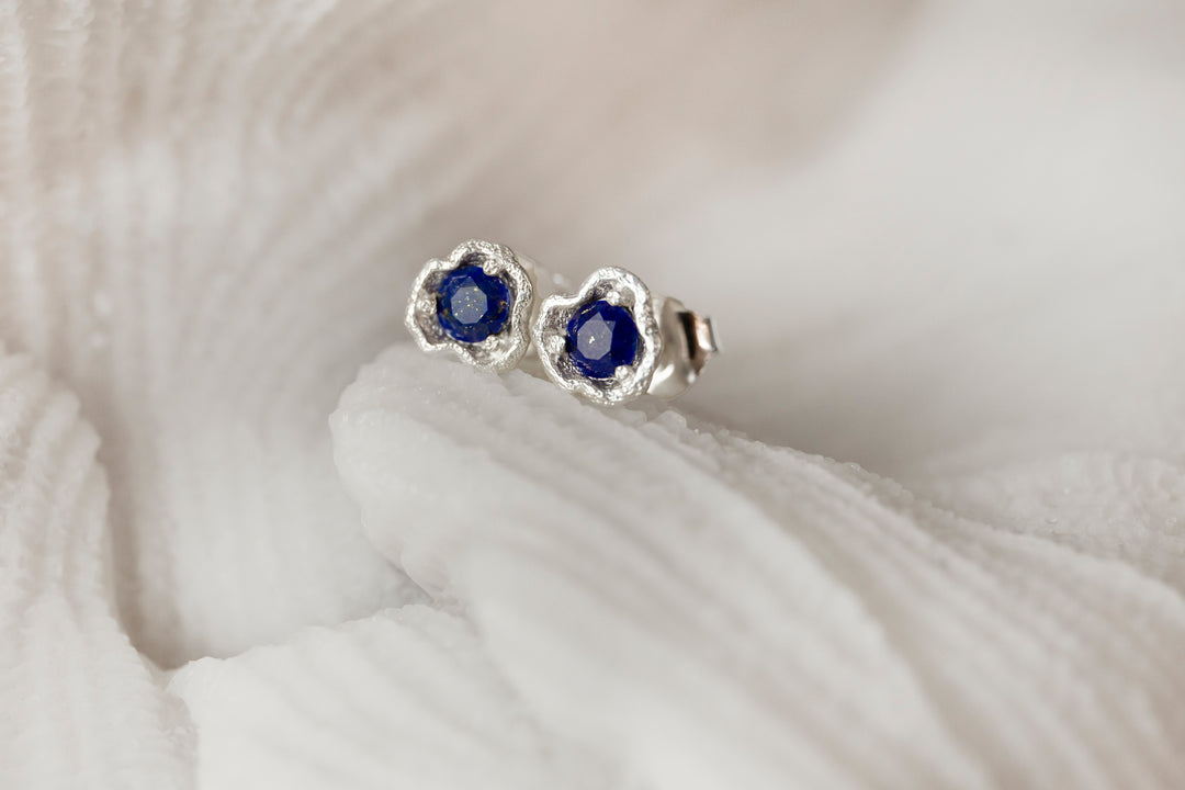 Lapis Lazuli Silver Lichen Stud Earrings