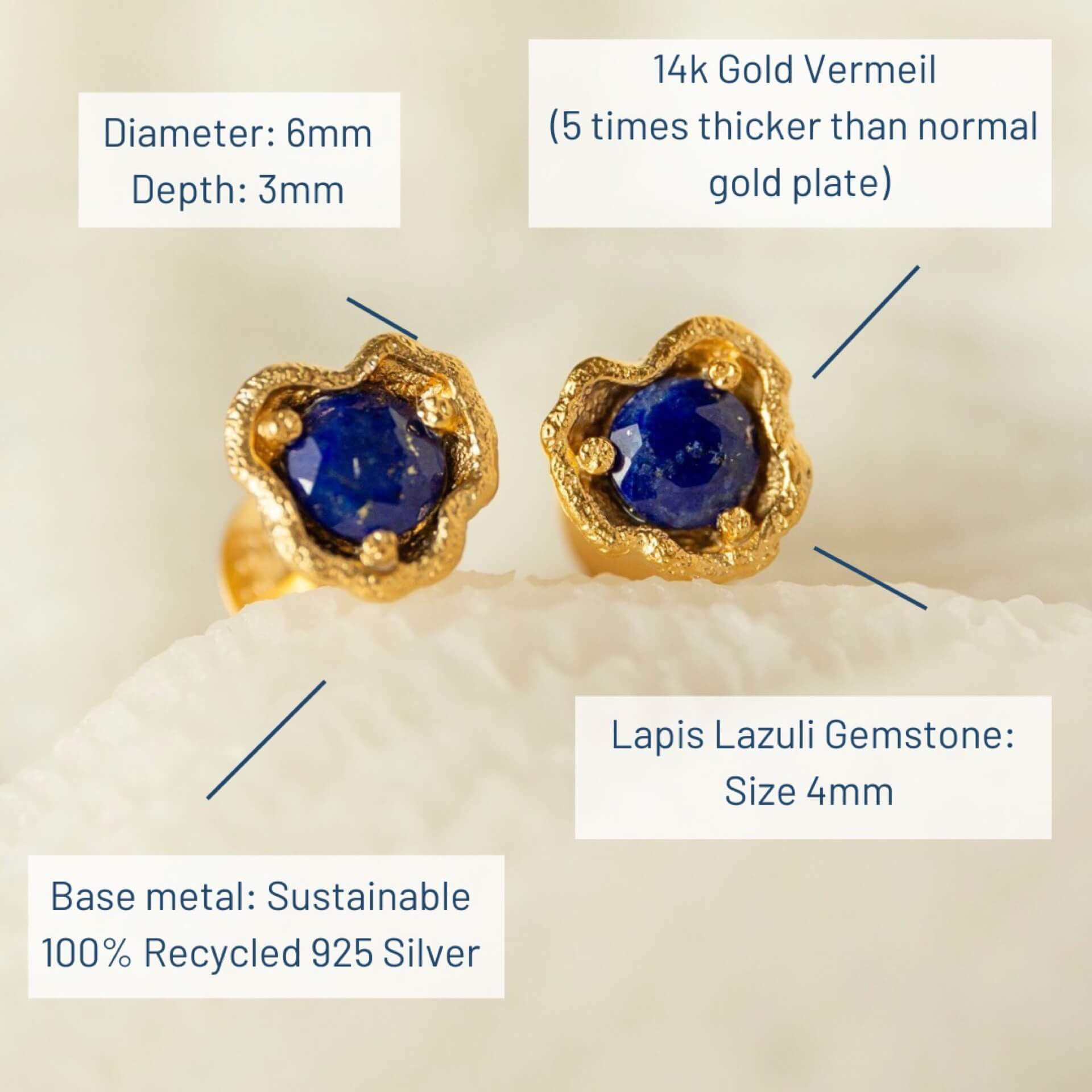 Lapis Lazuli Gemstone Studs Statement earrings – Claire Hill Designs