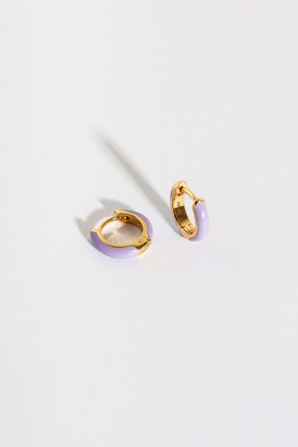 Lavender Enamel Gold Huggie Earrings