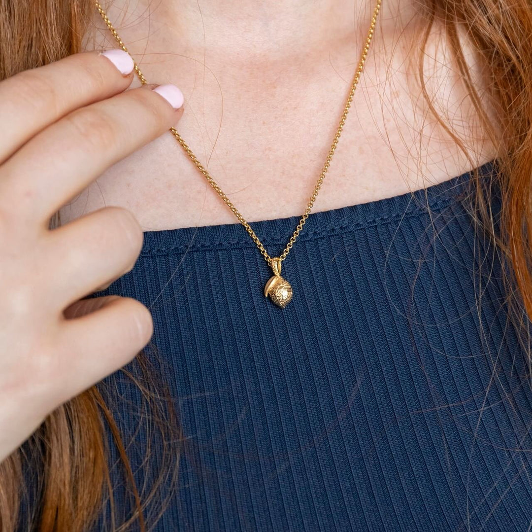model wears 18k Gold Vermeil Lemon Charm Necklace - Claire Hill Designs