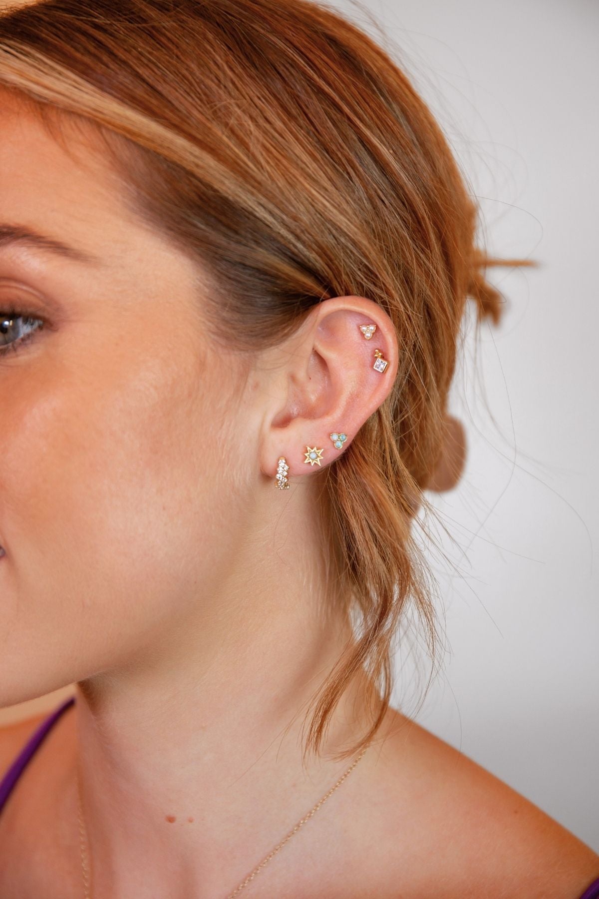 Triple Opal Mini Gold Stud Earrings