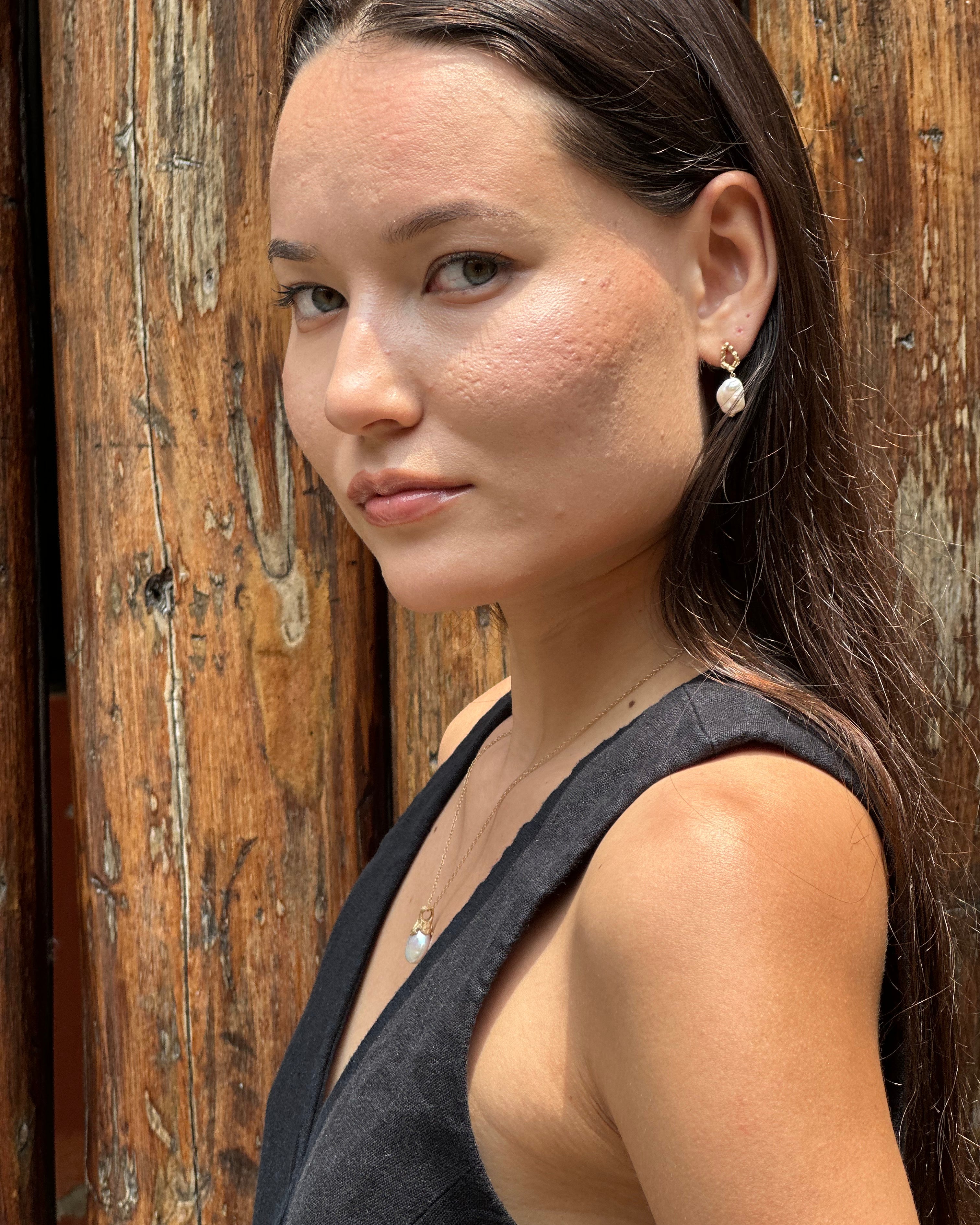 Pearl Gold Vermeil Lichen Drop Earrings
