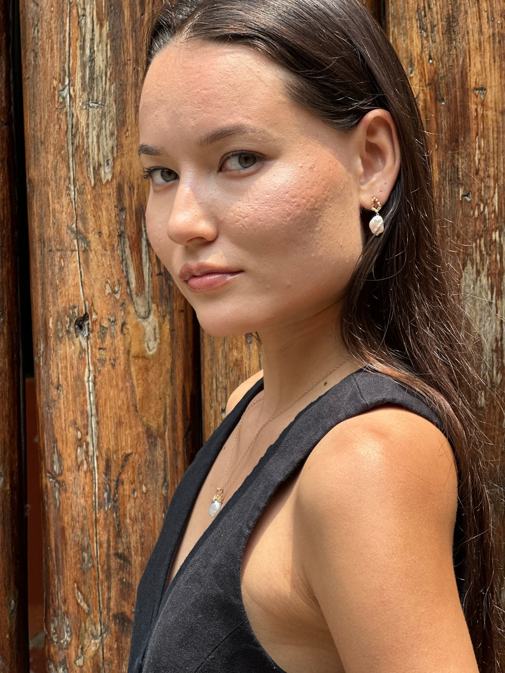 Pearl Gold Vermeil Lichen Drop Earrings