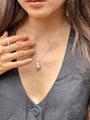 model wears Pearl Silver Lichen Pendant Necklace 