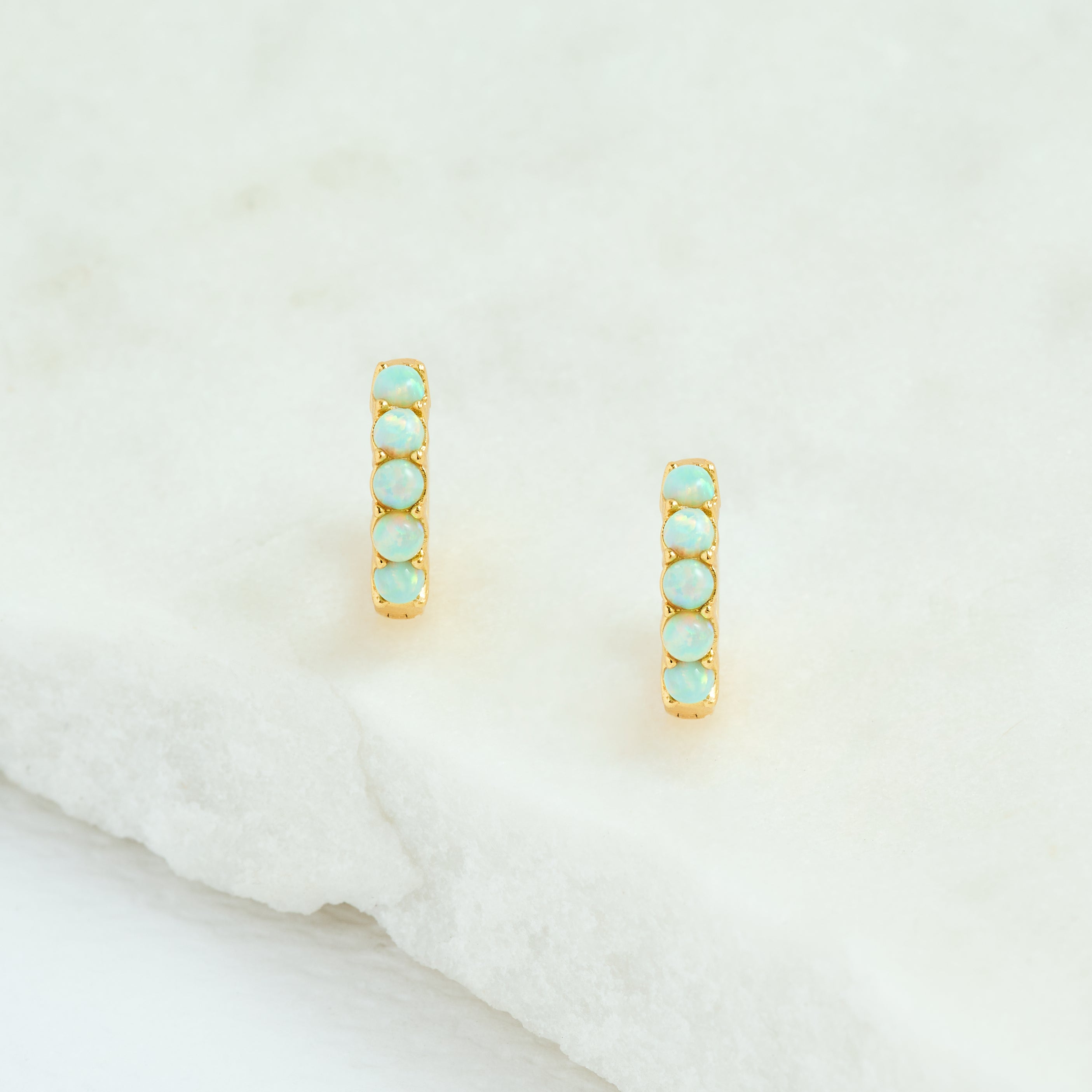 Moon Yellow Opal Gold Huggie Earrings