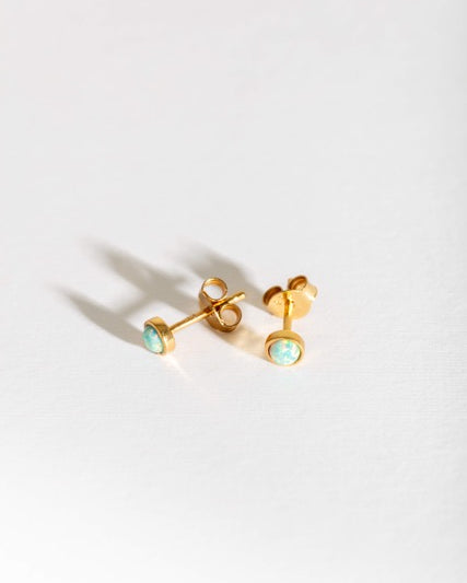 Moon yellow opal gold stud earrings 
