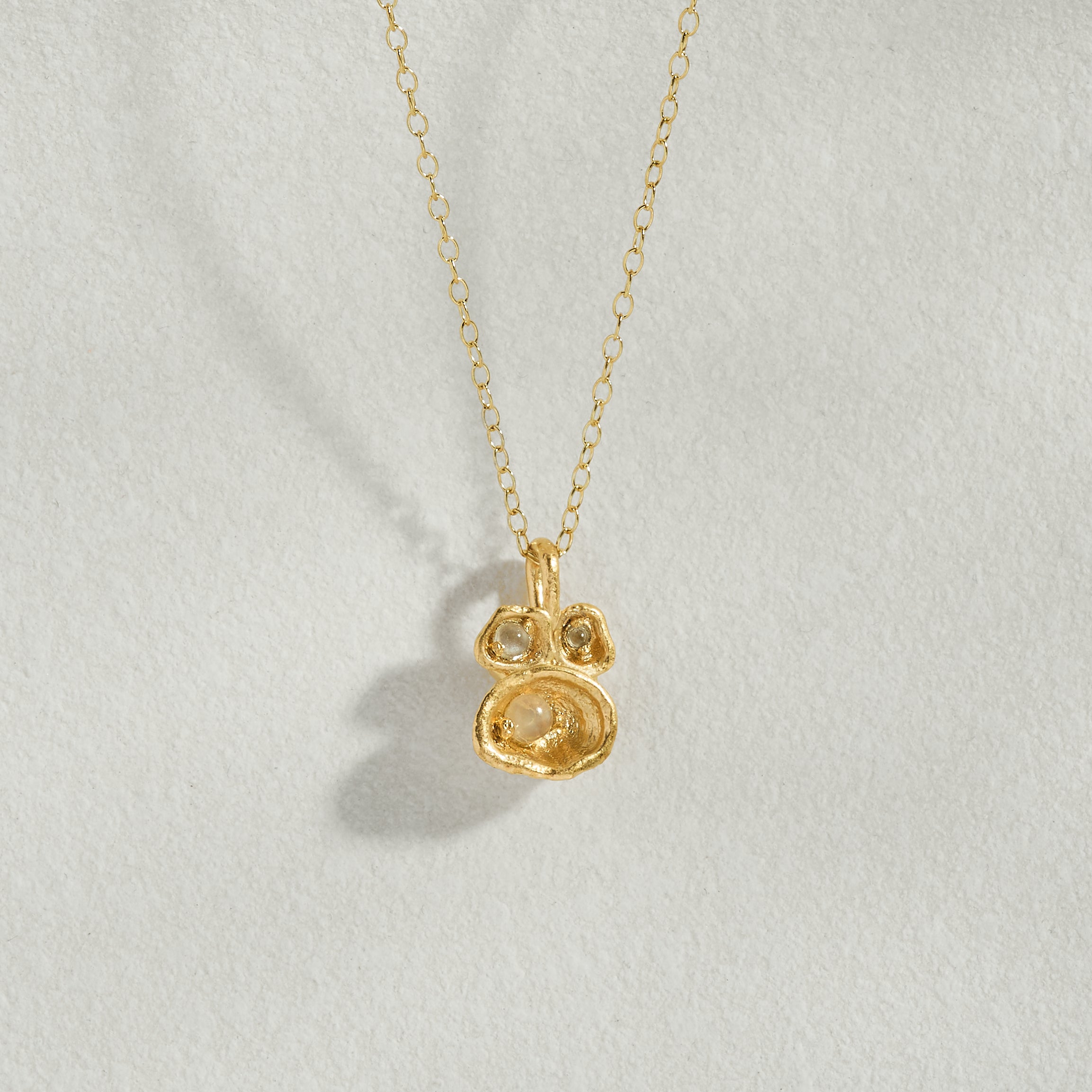 Moonstone Gold Lichen Pendant Necklace