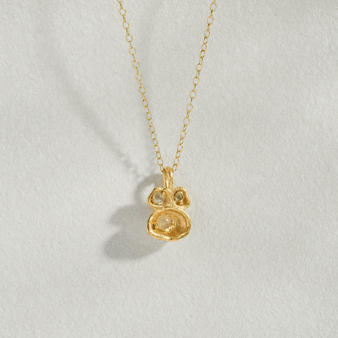 Moonstone Gold Lichen Pendant Necklace