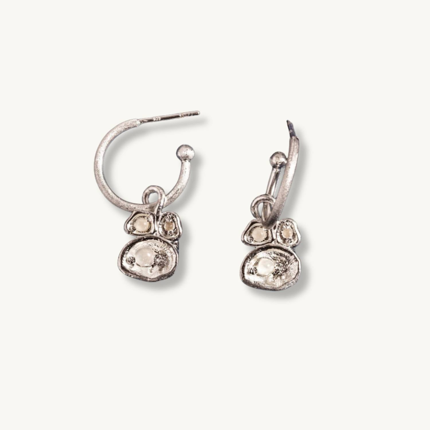 Moonstone Silver Lichen Hoop Earrings