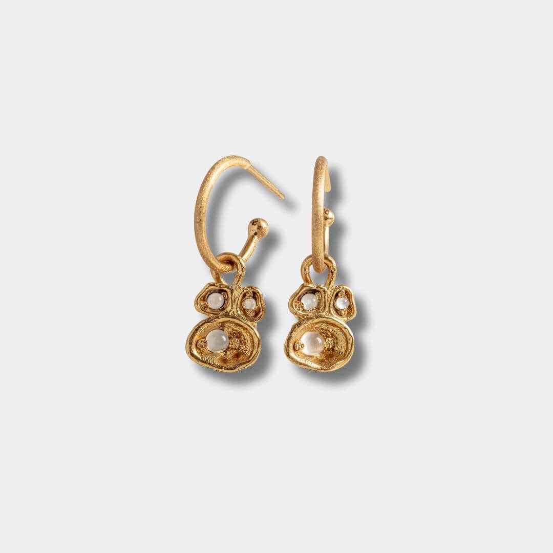 Moonstone Gold Lichen Hoop Earrings