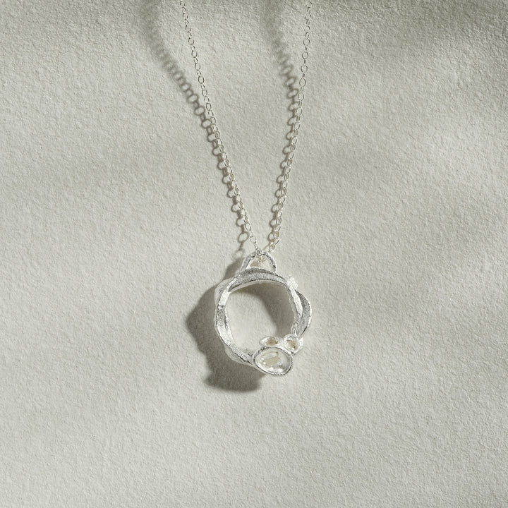 Moonstone Silver Circle Necklace (Large)