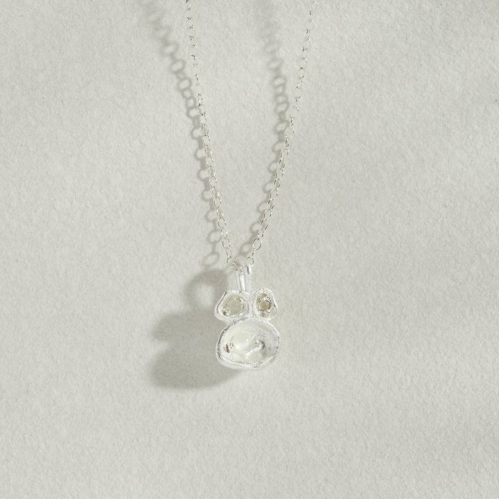 Moonstone Silver Lichen Pendant Necklace
