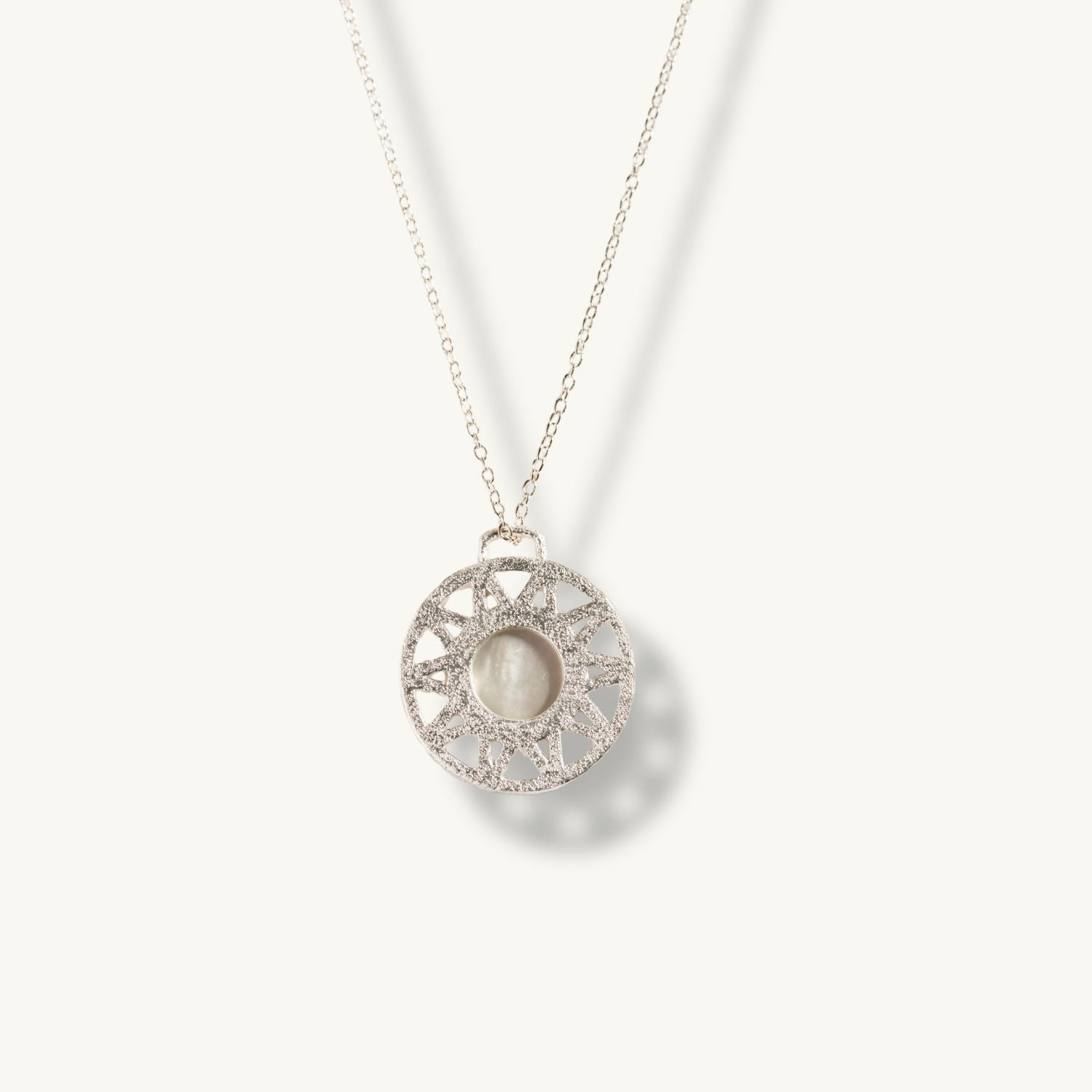 Mother of Pearl Silver Geometric Disc Necklace
