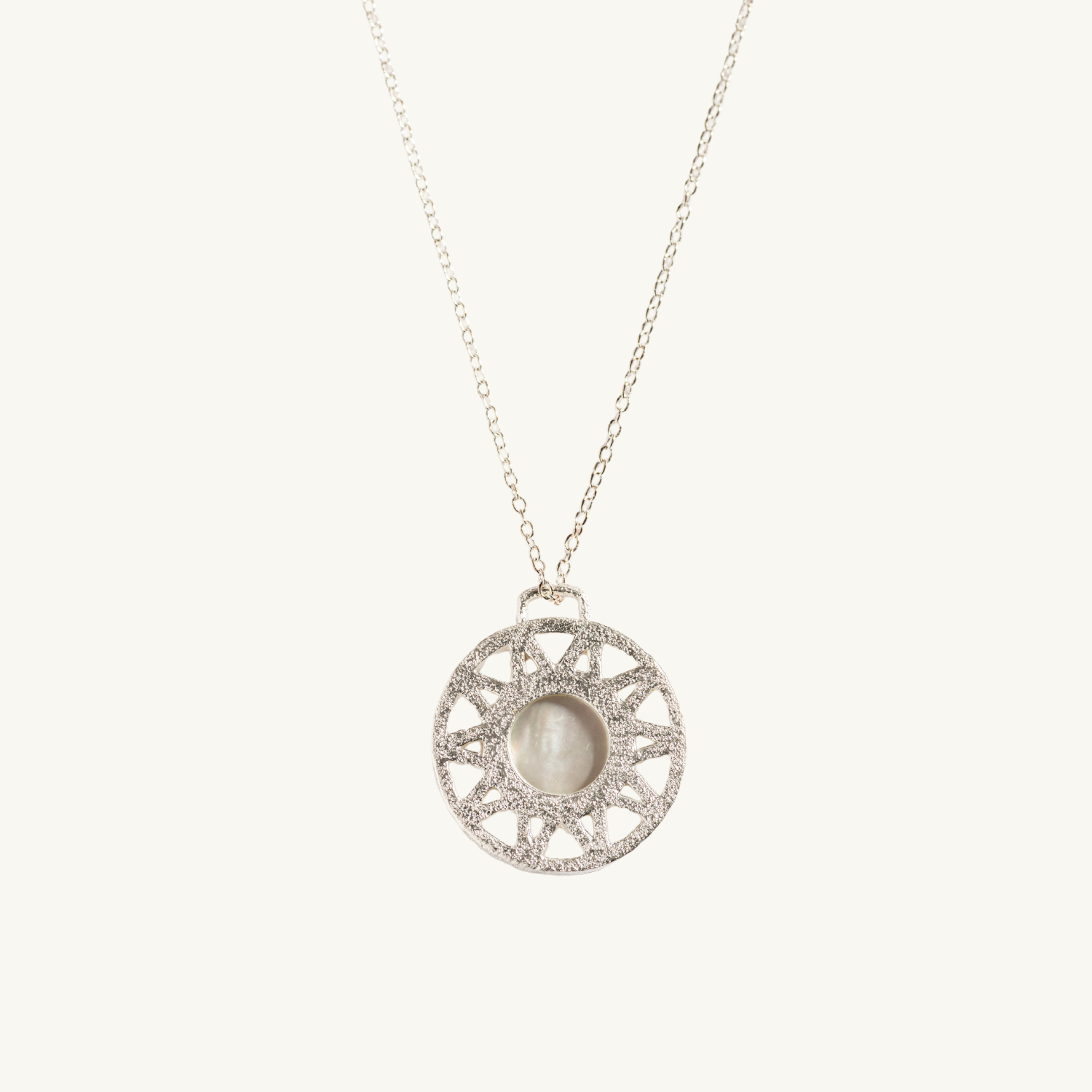 Mother of Pearl Silver Geometric Disc Necklace