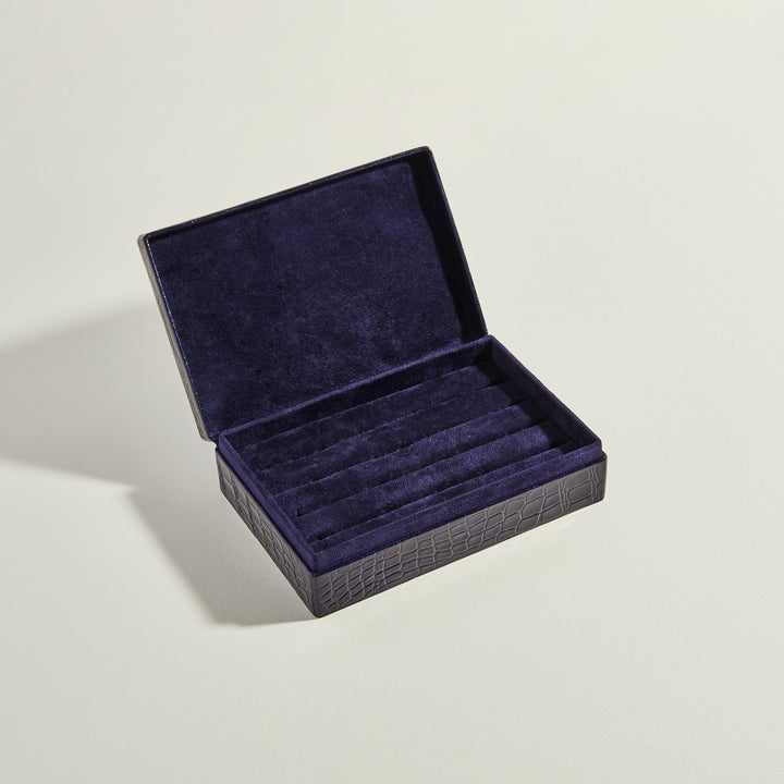 Navy leather jewellery case