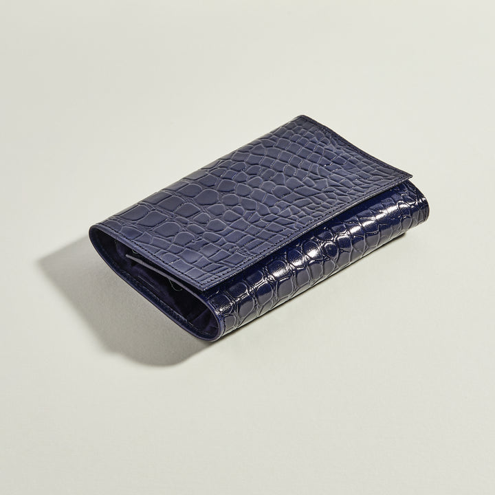 Navy leather jewellery roll 