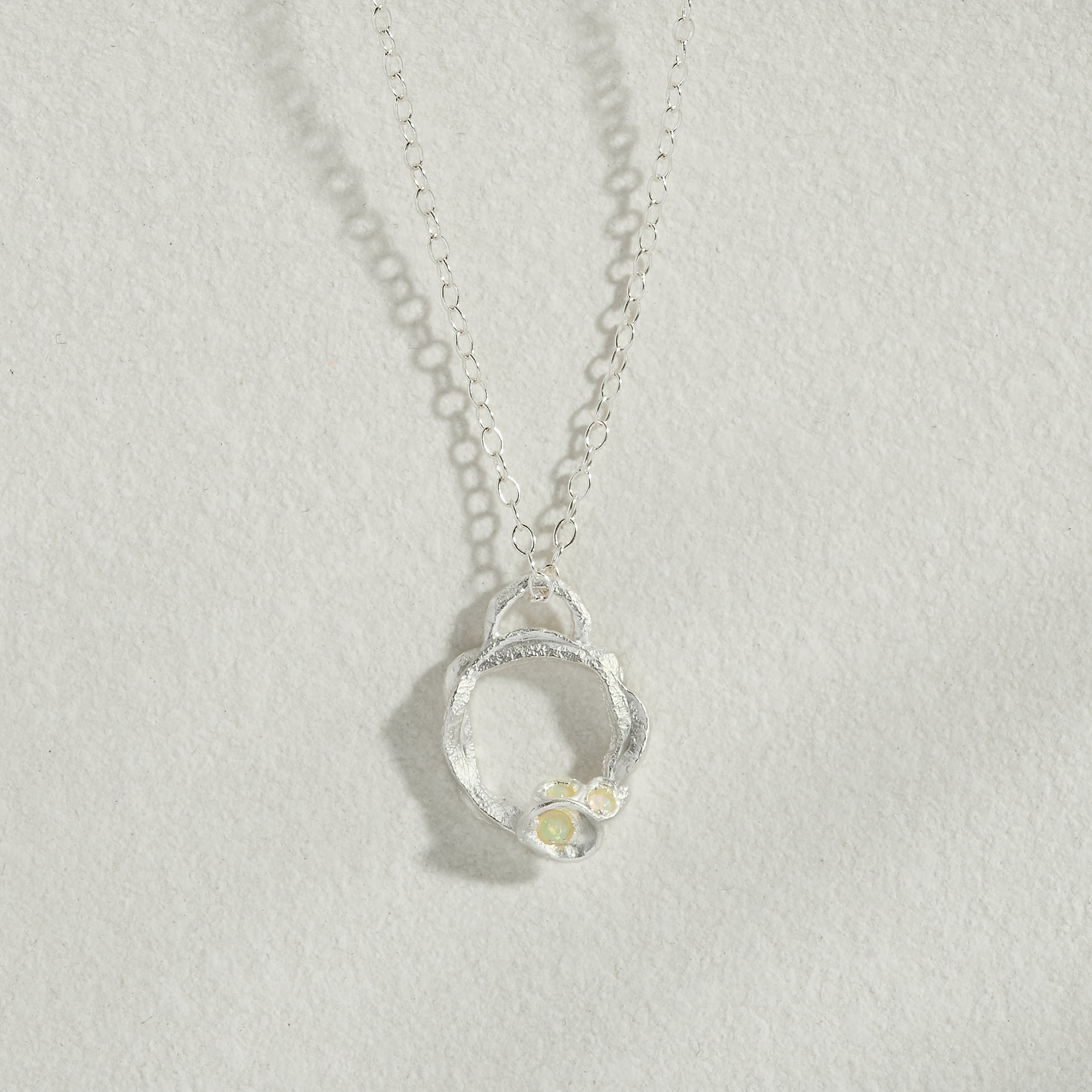 Opal Silver Circle Necklace (Small)