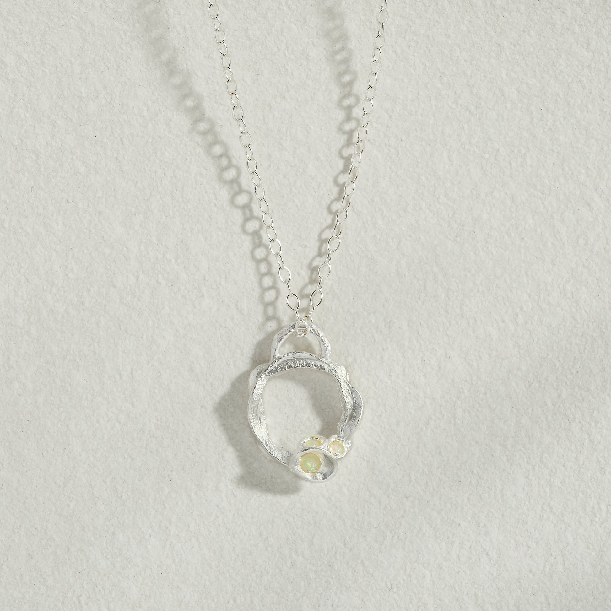 Opal Silver Circle Necklace (Small)