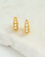 Pearl Antique Gold Huggie Hoop Earrings