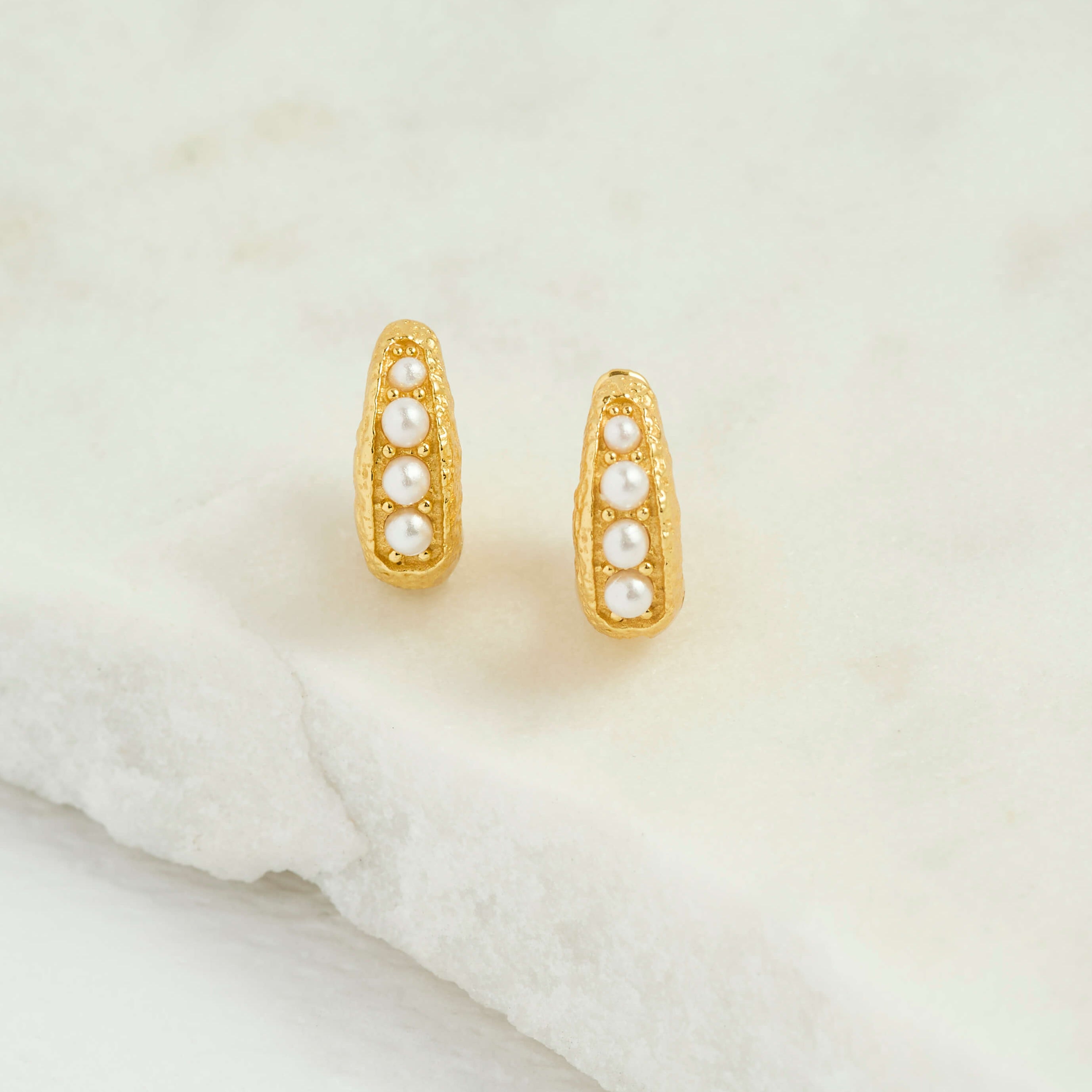 Pearl Antique Gold Huggie Hoop Earrings