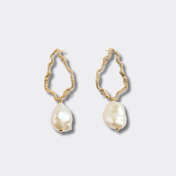Gold Pearl Branch Drop Earrings