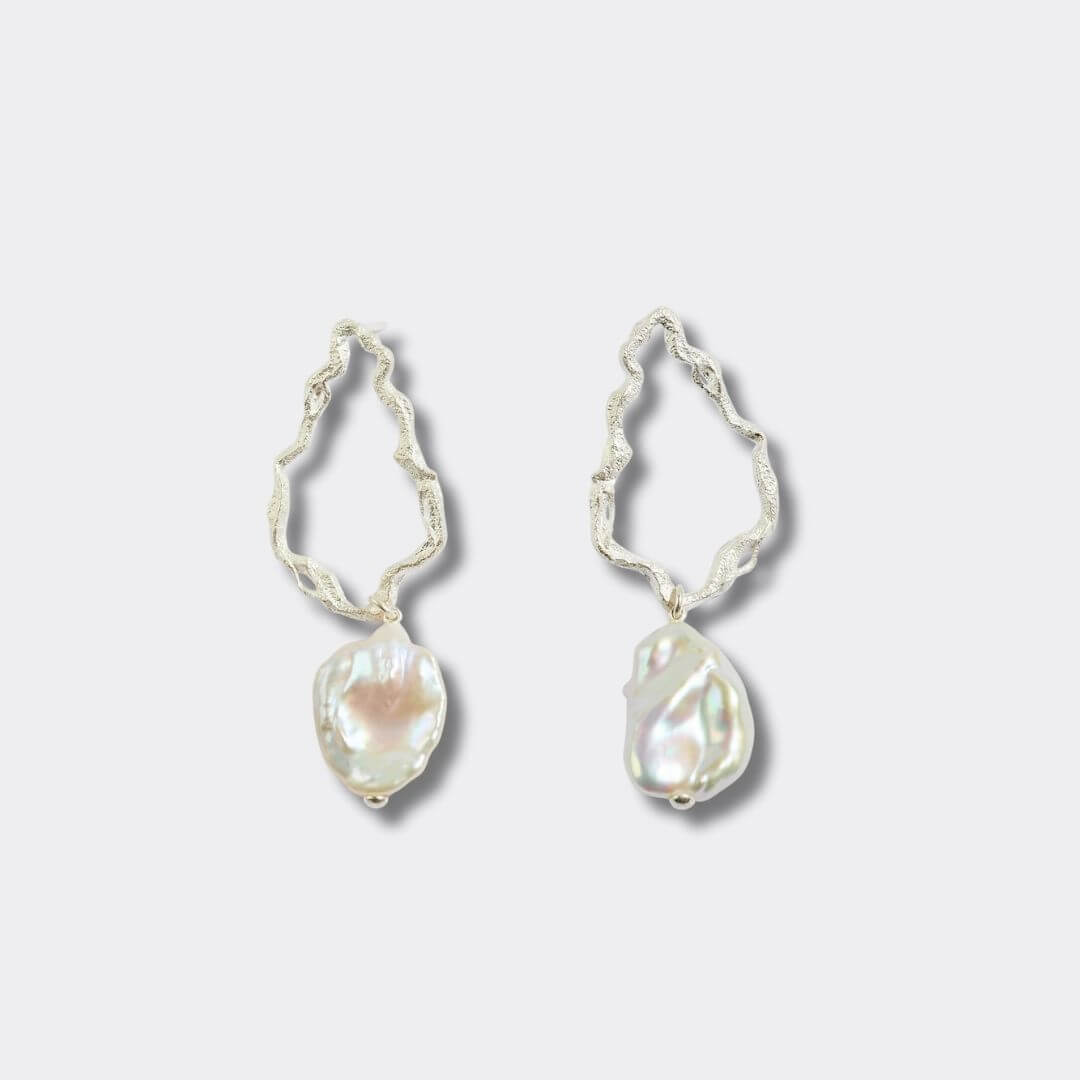 Pearl Silver Branch Drop Earrings
