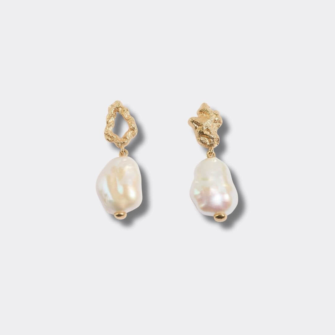 Pearl Gold Vermeil Lichen Drop Earrings