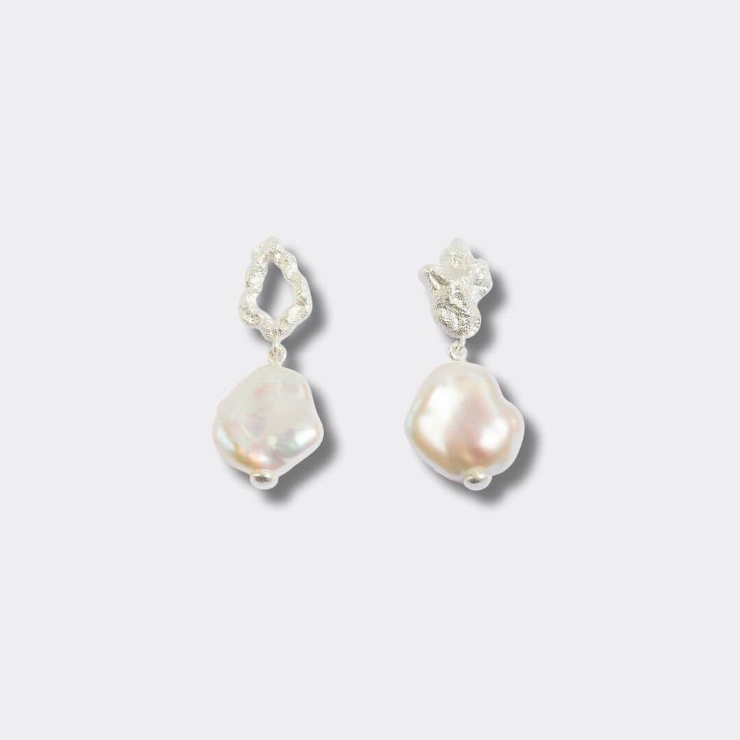 Pearl Silver Lichen Drop Earrings