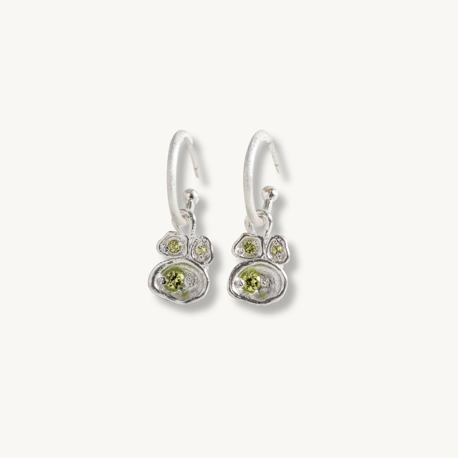 Peridot Silver Lichen Hoop Earrings
