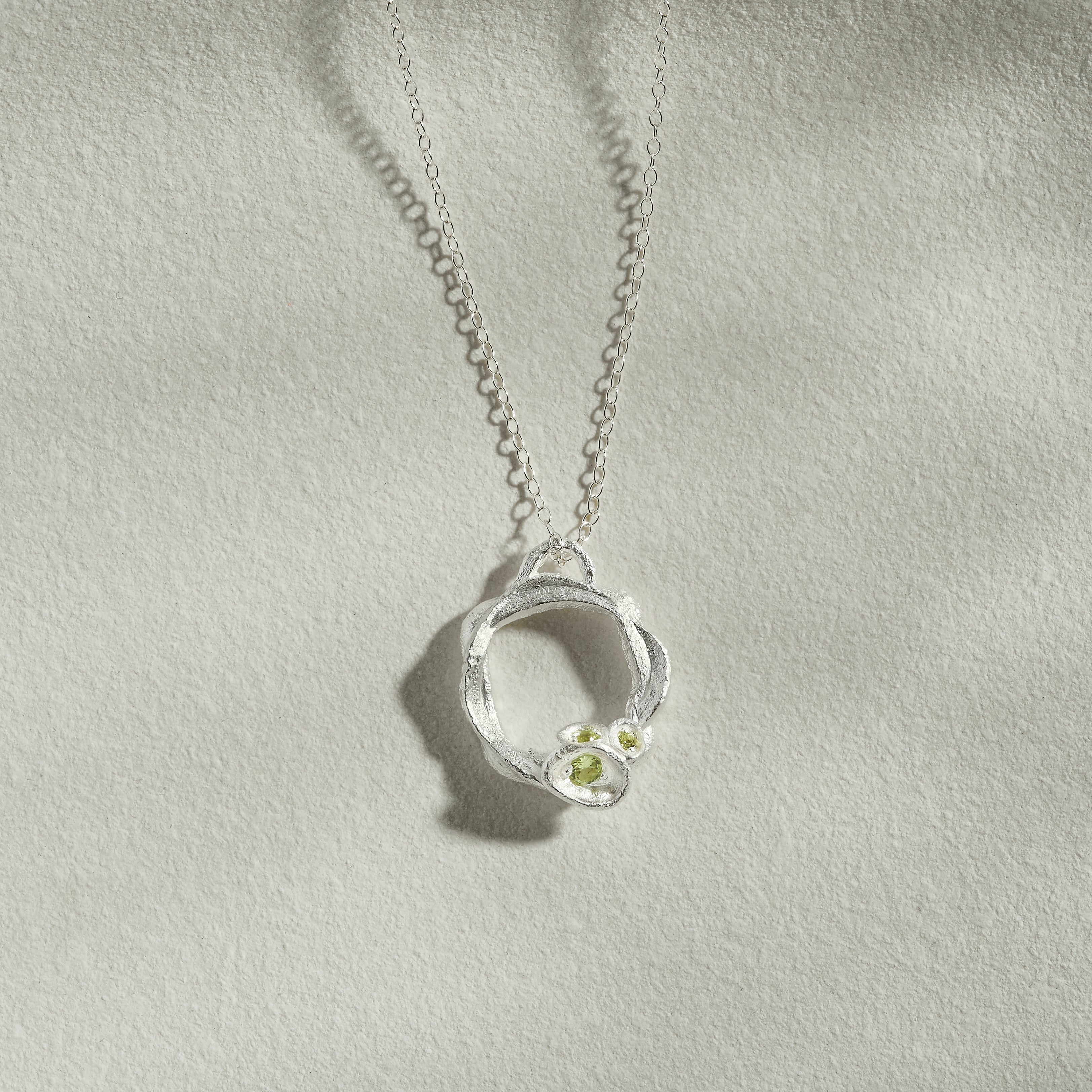 Peridot Silver Circle Necklace (Large)