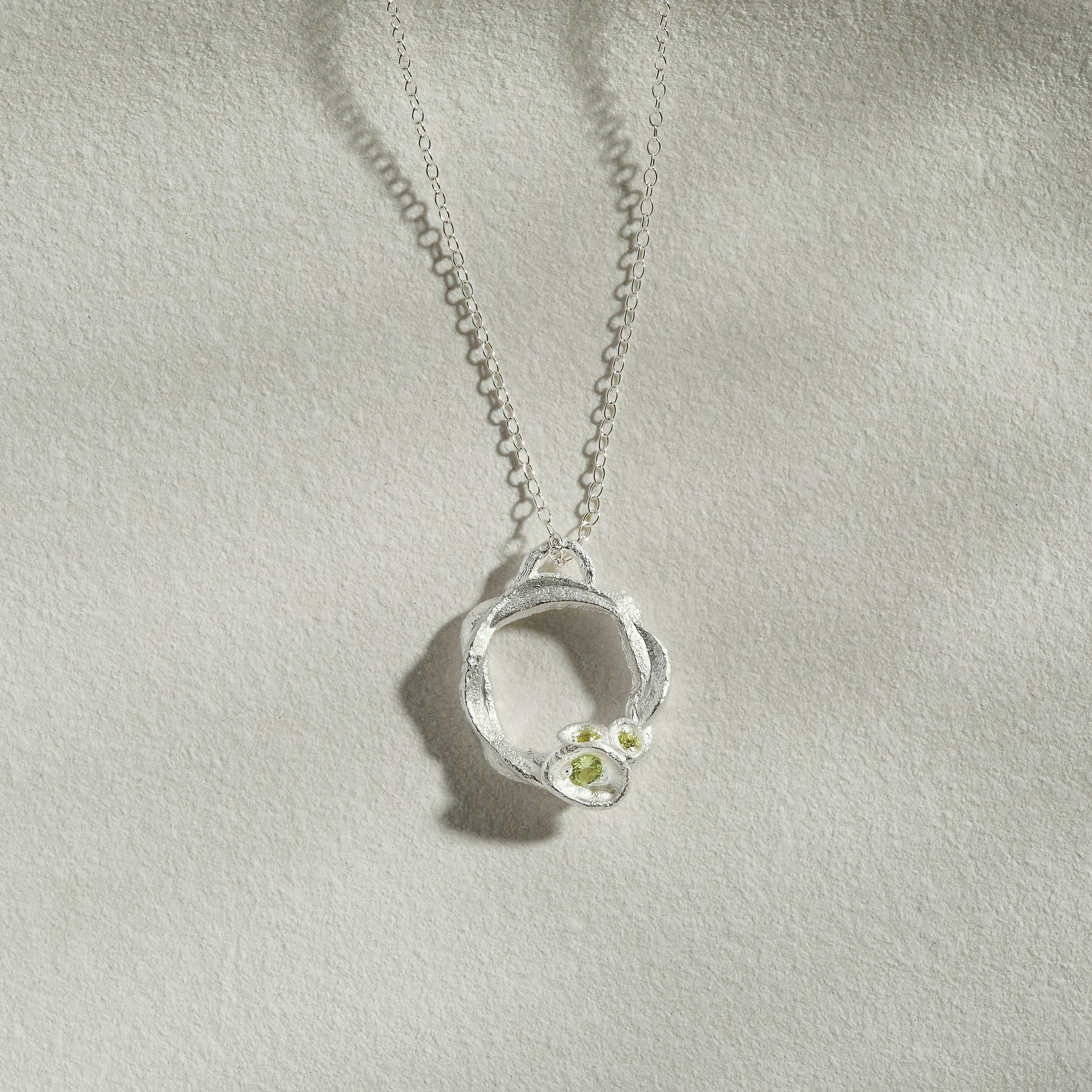 Peridot Silver Circle Necklace (Large)