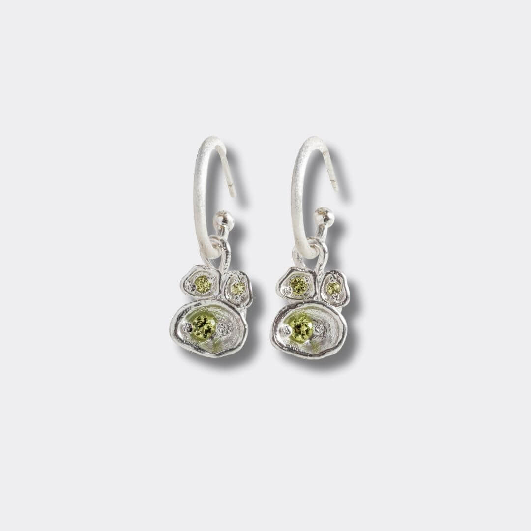 Peridot Silver Lichen Hoop Earrings