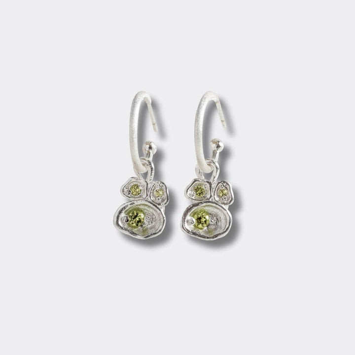 Peridot Silver Lichen Hoop Earrings