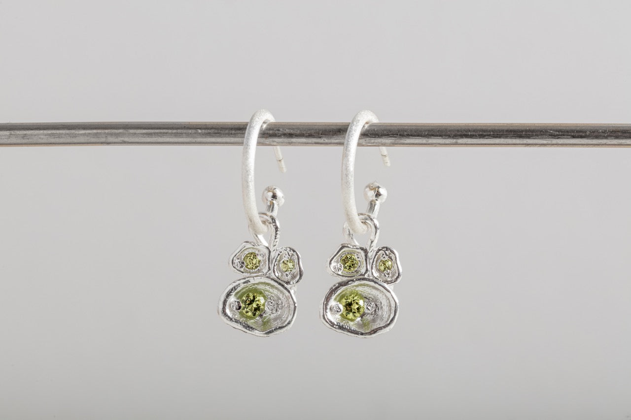 Peridot Silver Lichen Hoop Earrings